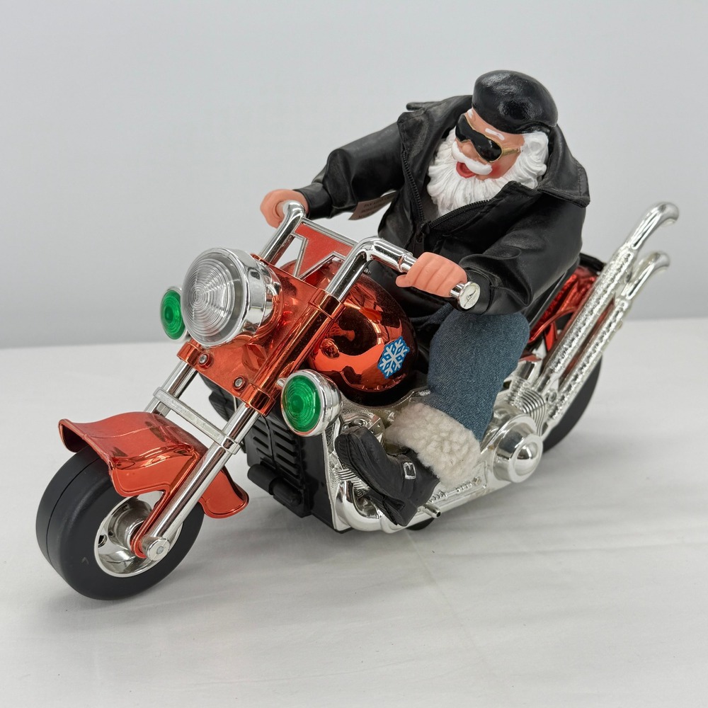 Biker Santa Claus on Red Chopper Motorcycle YULE-1 Holiday Figure 12 Inch
